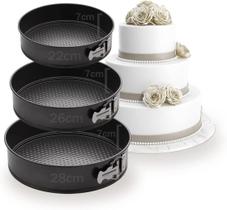 Kit 3 Formas P/ Bolo Torta C/ Fundo Removível Antiaderente