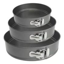 Kit 3 Formas Redonda Fundo Removivel Bolo Torta Teflon