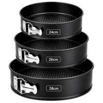 Kit 3 Formas Redondas Antiaderentes com Fundo Removível 24, 26 e 28cm para Bolos e Tortas Kit 3 Formas Redondas Antiaderentes com Fundo Removível 24, 26 e 28cm para Bolos e Tortas