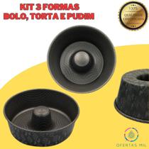 Kit 3 formas Redondas Bolo e Pudim Antiaderentes Cinza