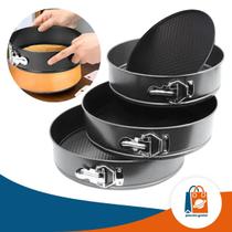 Kit 3 Formas Redondas Fundo Removível Antiaderente 24 26 28cm Para Bolo Torta Cheesecake Quiche