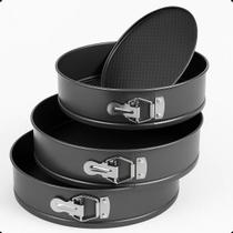 Kit 3 Formas Redondas Fundo Removível Antiaderente Trava Lateral Confeitaria Assar Bolo Quiche Cheesecake Kit 3 Formas Redondas Fundo Removível Antiaderente Trava Lateral Confeitaria Assar Bolo Quiche Cheesecake