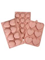 Kit 3 Formas Silicone Coração Lapidado Liso Diamante Decoração Bombom Gourmet