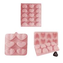 Kit 3 Formas Silicone Coração Lapidado Liso Diamante Mini