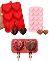 Kit 3 Formas Silicone Coração Lapidado Picolé Sorvete Bombom Mini Chocolate