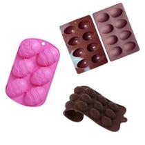Kit 3 Formas Silicone Ovo De Páscoa Chocolate Grande Médio Pequena Antiaderente Kit 3 Formas Silicone Ovo De Páscoa Chocolate Grande Médio Pequena Antiaderente