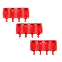 Kit 3 Formas Silicone Picolé Magnum 4 cavidades Antiaderente