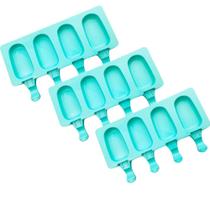 Kit 3 Formas Silicone Picolé Magnum 4 cavidades Antiaderente