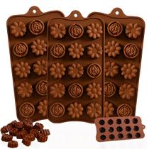 Kit 3 Formas Silicone Yab Chocolate Flores 15 Cavidades Marrom Molde Para Bombom Doces Kit 3 Formas Silicone Yab Chocolate Flores 15 Cavidades Marrom Molde Para Bombom Doces