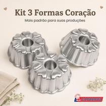 Kit 3 Formas Suíças Coração Caparroz 18x8cm em Alumínio para Bolos Pudins e Sobremesas Venda Caseiro Pudim