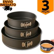 Kit 3 Formas Teflon Para Bolo Antiaderente Com Fundo Removível 24 26 e 28cm Kit 3 Formas Teflon Para Bolo Antiaderente Com Fundo Removível 24 26 e 28cm