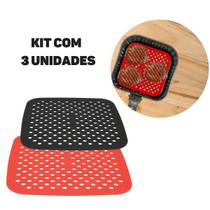 Kit 3 Forro Tapete Protetor Silicone Quadrado Fritadeira Universal 19cm