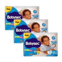 Kit 3 Fralda Babysec Ultrasec Tamanho XXG Pacote Mega 28 Unidades Descartáveis