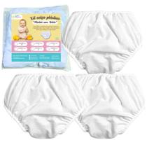 Kit 3 Fralda Calça Plástica Impermeável Reutilizável S/Botão Kit 3 Fralda Calça Plástica Impermeável Reutilizável S/Botão