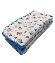 Kit 3 Fralda De Pano Estampa Turma da Monica e Cebolinha 70 cm x 70 cm Com Crochê