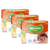 Kit 3 Fralda Descartável Infantil Hipopó Baby Hiper Tamanho G - Total de 222 Unidades Kit 3 Fralda Descartável Infantil Hipopó Baby Hiper Tamanho G - Total de 222 Unidades
