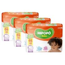 Kit 3 Fralda Descartável Infantil Hipopó Baby Hiper Tamanho XG - Total de 192 Unidades