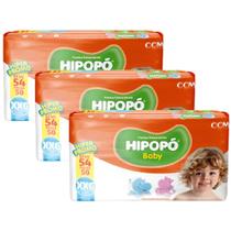 Kit 3 Fralda Descartável Infantil Hipopó Baby Hiper Tamanho XXG - Total de 162 Unidades