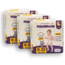 Kit 3 Fralda Descartável Pequerrucho Pants Toque Macio Hipoalergênico - Tamanho G - 66 Unidades Kit 3 Fralda Descartável Pequerrucho Pants Toque Macio Hipoalergênico - Tamanho G - 66 Unidades