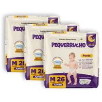 Kit 3 Fralda Descartável Pequerrucho Pants Toque Macio Hipoalergênico - Tamanho M - Total 78 Unidade Kit 3 Fralda Descartável Pequerrucho Pants Toque Macio Hipoalergênico - Tamanho M - Total 78 Unidade