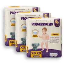 Kit 3 Fralda Descartável Pequerrucho Pants Toque Macio Hipoalergênico - Tamanho XG - 60 Unidades Kit 3 Fralda Descartável Pequerrucho Pants Toque Macio Hipoalergênico - Tamanho XG - 60 Unidades