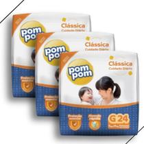 Kit 3 Fralda Descartável Pom Pom Clássica Jumbo Tamanho G - Total 72 Unidades Kit 3 Fralda Descartável Pom Pom Clássica Jumbo Tamanho G - Total 72 Unidades
