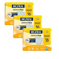 Kit 3 Fralda Geriátrica Bigfral Derma Plus Prática G 16 Unidades cada