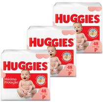 Kit 3 Fralda Huggies Máxima Proteção Mega - 144 Unidades - Tamanho P Kit 3 Fralda Huggies Máxima Proteção Mega - 144 Unidades - Tamanho P
