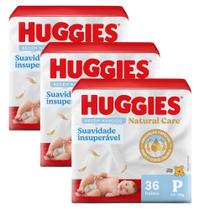 Kit 3 Fralda Huggies Natural Care Tamanho P 36 Fraldas Descartáveis