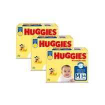 Kit 3 Fralda Huggies Proteção Dia Tamanho M 34 Unidades Descartáveis