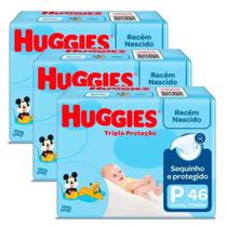 Kit 3 Fralda Huggies Tripla Proteção Mega P - 138 Unidades