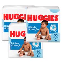 Kit 3 Fralda Huggies Tripla Proteção Tamanho G Pacote Mega 36 Fraldas Descartáveis