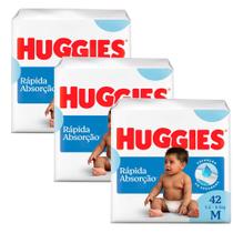 Kit 3 Fralda Huggies Tripla Proteção Tamanho M Pacote Mega 42 Fraldas Descartáveis