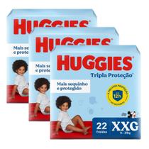 Kit 3 Fralda Huggies Tripla Proteção Tamanho XXG Pacote Jumbo 22 Fraldas Descartáveis