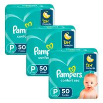 Kit 3 Fralda Pampers Confort Sec Tamanho P Pacote Mega com 50 Fraldas Descartáveis cada