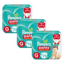 Kit 3 fralda pampers infantil pants g com 72 unidades