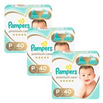 Kit 3 Fralda Pampers Premium Care Pacote Mega Tamanho P 40 Fraldas Descartáveis cada