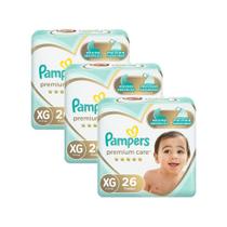 Kit 3 Fralda Pampers Premium Care Tamanho XG Pacote Mega 26 Fraldas Descartáveis Kit 3 Fralda Pampers Premium Care Tamanho XG Pacote Mega 26 Fraldas Descartáveis