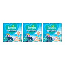 Kit 3 Fralda Pampers Splashers Baby Shark Tamanho P/M com 12 Fraldas Descartáveis