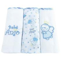 Kit 3 Fralda Pano Boca com Bainha Bordada Anjo da Guarda Azul Menino Kit 3 Fralda Pano Boca com Bainha Bordada Anjo da Guarda Azul Menino