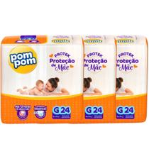 Kit 3 Fralda Pom Pom Protek Proteção de Mãe Jumbo - Tamanho G - Total de 72 Unidades Kit 3 Fralda Pom Pom Protek Proteção de Mãe Jumbo - Tamanho G - Total de 72 Unidades