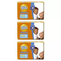 KIT 3 FRALDA POMPOM CLASSICA JUMBO XXG 16 = 48 un