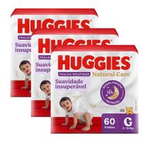 Kit 3 Fralda Roupinha Huggies Natural Care Tamanho G Pacote Hiper 60 Unidades Descartáveis