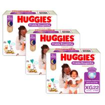 Kit 3 Fralda Roupinha Huggies Natural Care Tamanho XG Pacote Mega 22 Unidades Descartáveis