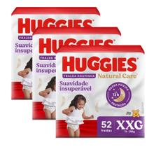 Kit 3 Fralda Roupinha Huggies Natural Care Tamanho XXG Pacote Hiper 52 Unidades Descartáveis