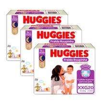 Kit 3 Fralda Roupinha Huggies Natural Care Tamanho XXG Pacote Mega 20 Unidades Descartáveis