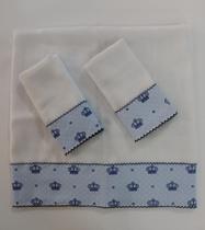 Kit 3 Fraldas Bebê Menino 2 Boca 32x32 1 Ombro 70x70 100% Algodão com Barra Estampada Kit 3 Fraldas Bebê Menino 2 Boca 32x32 1 Ombro 70x70 100% Algodão com Barra Estampada