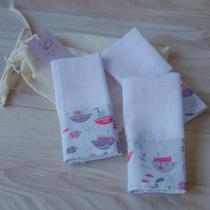 Kit 3 Fraldas de Boca Bebê Tricoline 100% Algodão com Saquinho Presenteável Ceci Petit Home