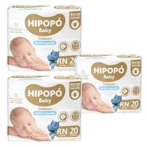Kit 3 fraldas descartável hipopó baby rn recém nasciso c 20 un infantil