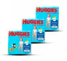 KIT 3 FRALDAS HUGGIES TRIPLA PROTEÇÃO JUMBO XXG - 22 un